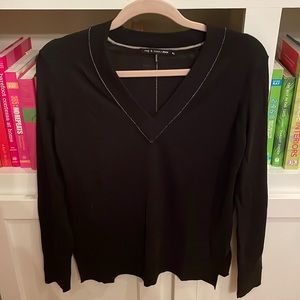 Rag & Bone v neck sweater. Black with white piping